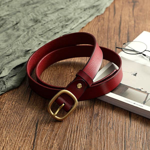 Zhuanshan Women's Leather Belt 3.0cm Width Rectangular Copper Buckle Casual Pure Cowhide Handmade Vintage Waist Belt 61005