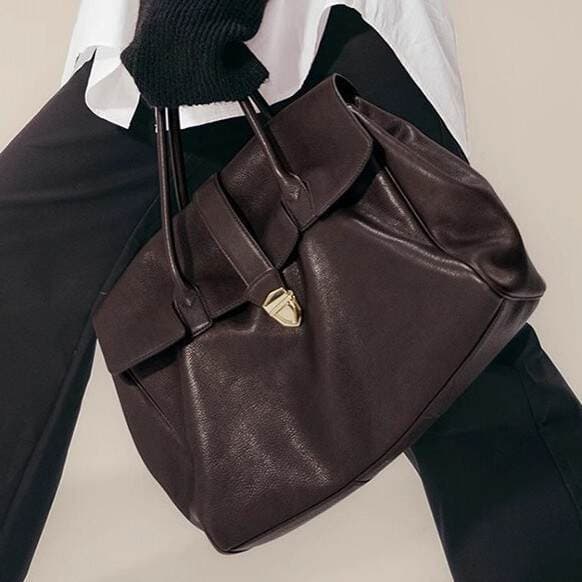 2026 New Handheld Shoulder Briefcase For Women, Genuine Leather Retro Large Capacity Commuter Top Grain Vegetable Tanned Cowhide Bag