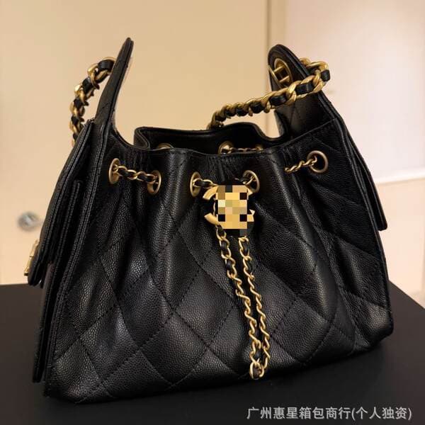 Cross-border Wholesale 25C Hippie HOBO Genuine Leather Quilted Chain Bag Drawstring Bucket Bag Underarm Bag Shoulder Bag for Women