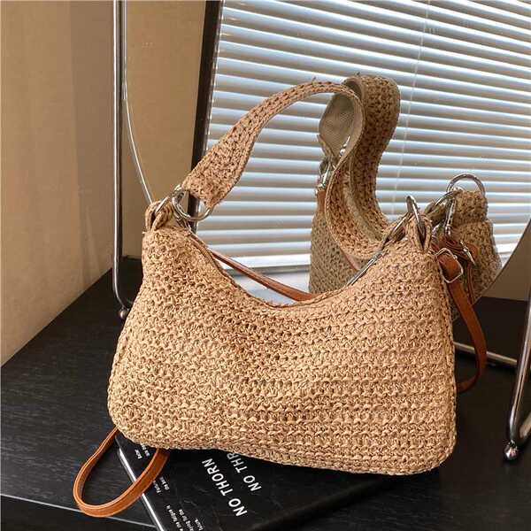 Cross-Border Spring Hand-Woven Crescent Bag For Women 2026 New Single Shoulder Crossbody Straw Bag Beach Vacation Bag
