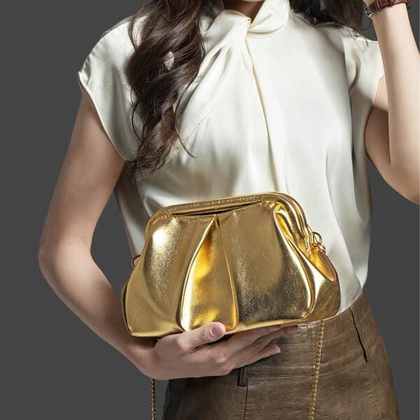 2025 New Cross-Border Women's Chain Shoulder Crossbody Bag Clasp Evening Clutch Gold Handbag