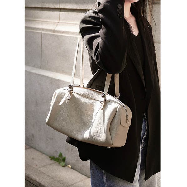 Genuine Leather Women's Shoulder Bag Early Spring Luxury Boston Handbag Retro Commuter Versatile Bowling Bag 2026