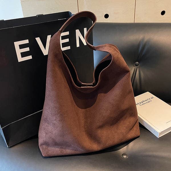 Vintage Soft Suede Faux-Leather Hobo Bag For Women 2024 New Autumn/Winter Trendy Large Capacity Shoulder Bucket Bag