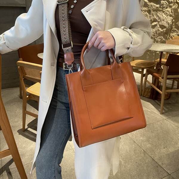 Vintage Genuine Leather Women's Bag Large Capacity Vegetable Tanned Cowhide Small Square Bag Versatile Commuter Crossbody Handbag Trendy