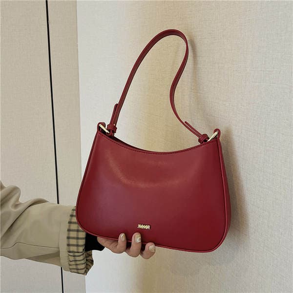 Fashionable Underarm Bag Retro Wine Red Bridal Wedding Bag Women's Crossbody Cowhide Leather High-End Baguette Bag