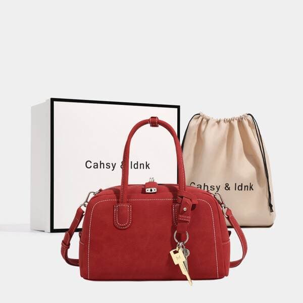 CAHSYH&LDNK Genuine Leather Boston Handbag for Women 2026 New Retro Commuter Bowling Crossbody Bag
