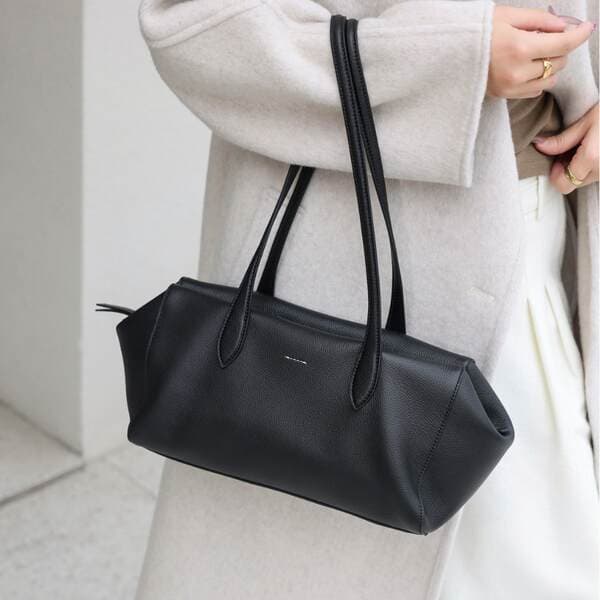 Korean Niche Top Grain Cowhide Underarm Tote Bag For Women, Fashion Genuine Leather Commuter Shoulder Handbag Boston Bag