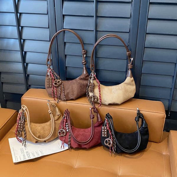 New Retro Large Capacity Shoulder Dumpling Bag Faux Suede Hobo Bag Simple Fashion Versatile Underarm Crossbody Bag