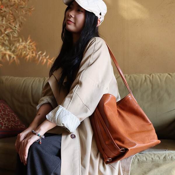 J6 Top Grain Crystal Cowhide Bucket Bag Women's Simple Tote Bag Underarm Genuine Leather Fashion 2-Way Backpack 6942