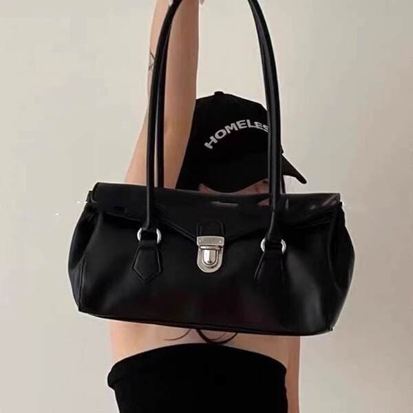 Niche Retro Motorcycle Baguette Bag Textured Single Shoulder Underarm Bag Minimalist Tote Vintage Bag For Women