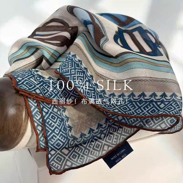 100% Mulberry Silk 65 Twill Silk Square Scarf Luxury Blue Series Women's Summer Hand-Rolled Edge Gift Scarf