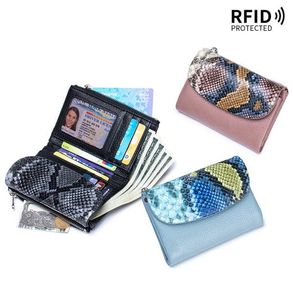 New Genuine Leather Women's Wallet Luxury Large Capacity Tri-fold RFID Soft Leather Snake-print Clutch
