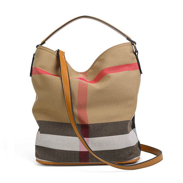 Plaid Bucket Bag Large Capacity Shoulder Crossbody Women's Handbag Canvas Bag South Wind Style