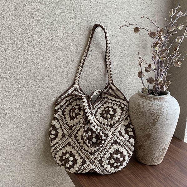 Cross-Border Crochet Knit Tote Bag, Handmade Women's Casual Travel Shoulder Bag, New Arrival Vacation Bag