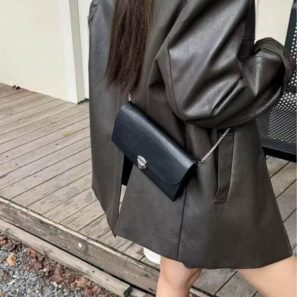 Top Grain Vegetable Tanned Leather Minimalist Square Bag For Women, Multi-Compartment Chain Messenger Bag, Versatile Shoulder And Crossbody Bag For Commuting