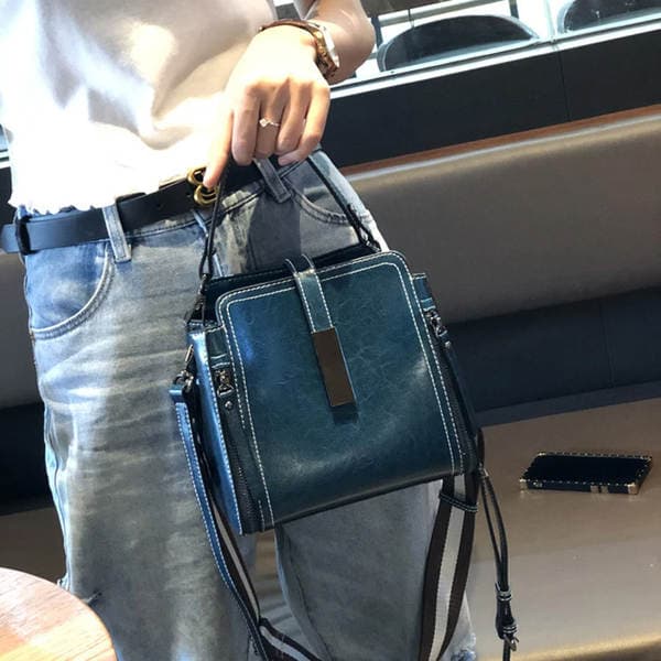 2026 New Retro Fashion Women's Genuine Leather Bucket Bag Shoulder Bag Versatile Casual Cowhide Crossbody Bag
