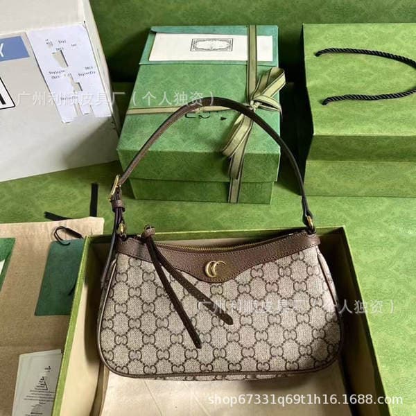 Cross-Border New Ophidia Small Shoulder Bag G Monogram Baguette Hobo Genuine Leather Single Shoulder Women's Bag