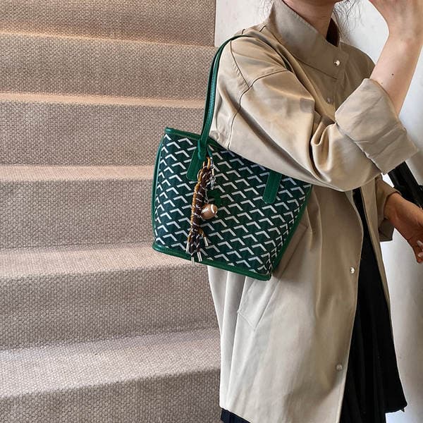 Luxury Women's Houndstooth Fish-Scale Design Shoulder Handbag - Fashionable PU Leather Tote Bag