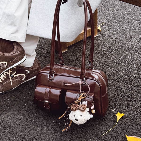 Korean Style Soft Leather Retro Bowling Bag For Women Winter 2025 New Arrival Luxury Shoulder Underarm Bag Commuter Handbag