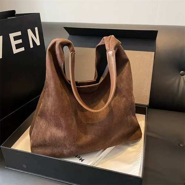 Retro Matte Suede Soft Tote Bag For Women - Trendy Versatile Large Capacity Shoulder Bag, Popular Bucket Bag