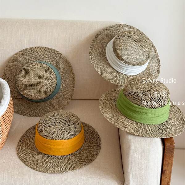 Yunnan Vacation Style Woven Straw Hat For Women - Flat Top Sun Hat For Beach Holidays