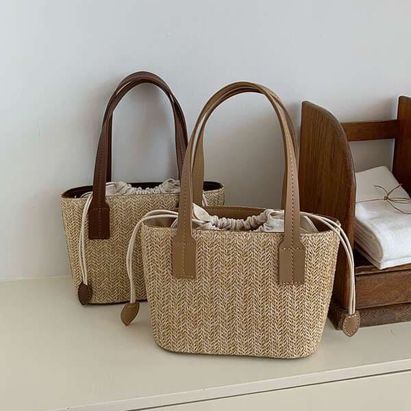 Korean Ins Style Straw Woven Mini Bag - Summer New Casual Vacation Women's Basket Handbag, Shoulder & Crossbody Bag