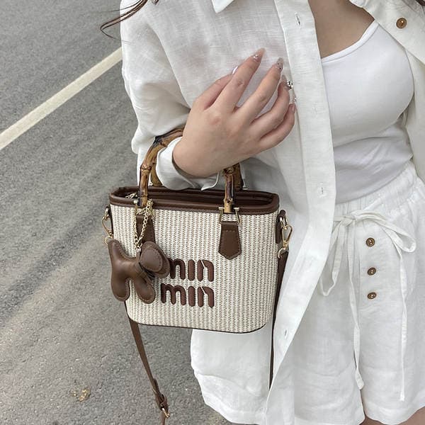 Trending Woven Mini Bag For Women 2025 New Summer Casual Beach Vacation Crossbody Handheld Bucket Bag