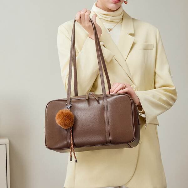 Cross-Border Top Grain Cowhide Boston Pillow Bag 2026 New Arrival Luxury Large Capacity Commuter Versatile Shoulder Bag For Women