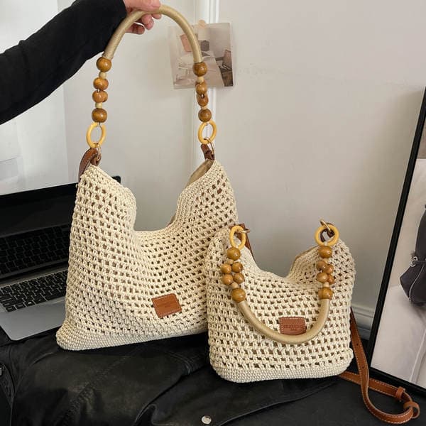 Summer Lazy Style Large Capacity Tote Bag For Women 2025 New Niche Luxury Hand-Woven Underarm Bag Beach Bag