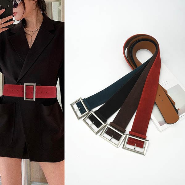 New Women's Fashion Alloy Wide Leather Belt, Genuine Leather Waist Cincher For Coats, Retro Decorative Versatile Simple Waistband