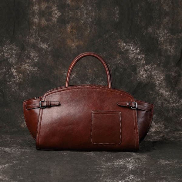 Luxury Genuine Leather Boston Bowling Bag Niche Design Retro Handbag Shoulder Underarm Bag Trendy