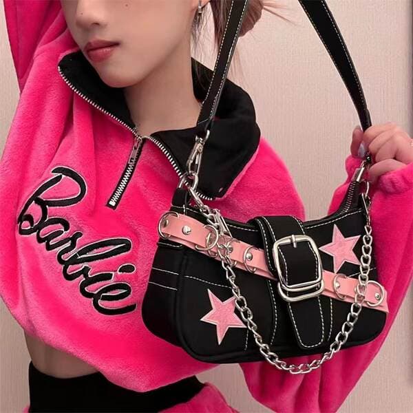 Chain Crossbody Original Sweet & Spicy Laser Heart Bag, Y2K Niche Design Cool Girl Underarm Bag