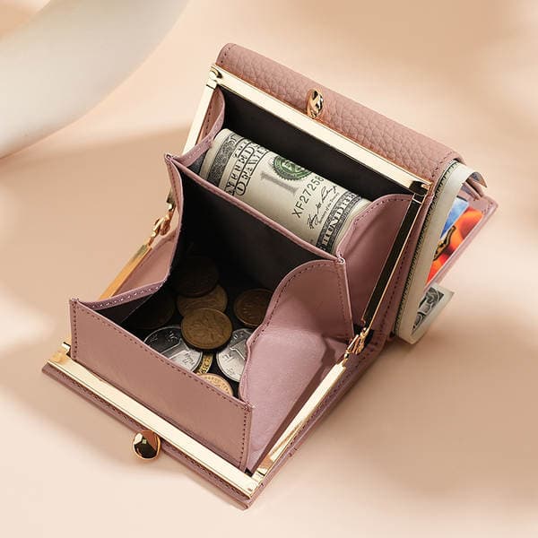Japan Hot Sale Genuine Leather Women's Short Wallet Alloy Frame Coin Purse RFID High-End Small Wallet