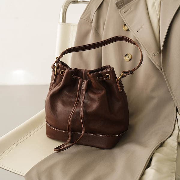 Niche Design Women's Commuter Fashion Genuine Leather Bucket Bag Luxury Chinese Style Large Capacity Crossbody Cowhide Bag