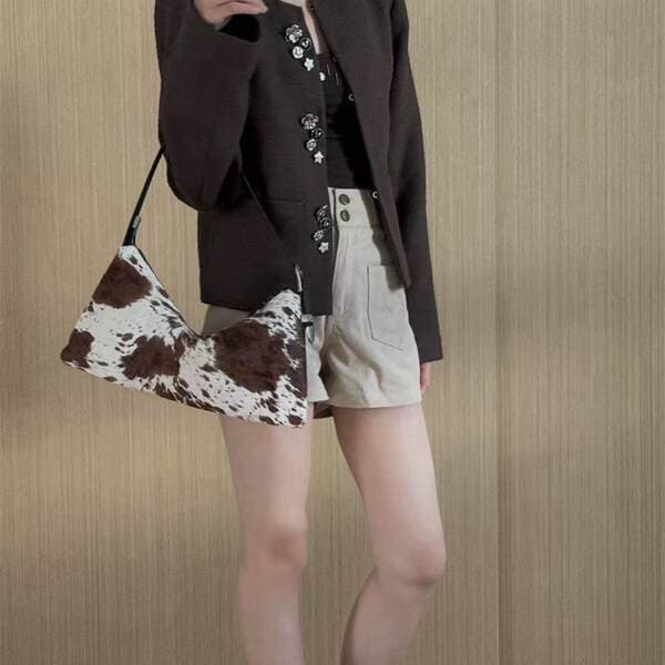 Autumn/Winter New Genuine Leather Leopard Print Pony Hair Hobo Bag French Baguette Shoulder Bag Handbag Crossbody Bag For Women