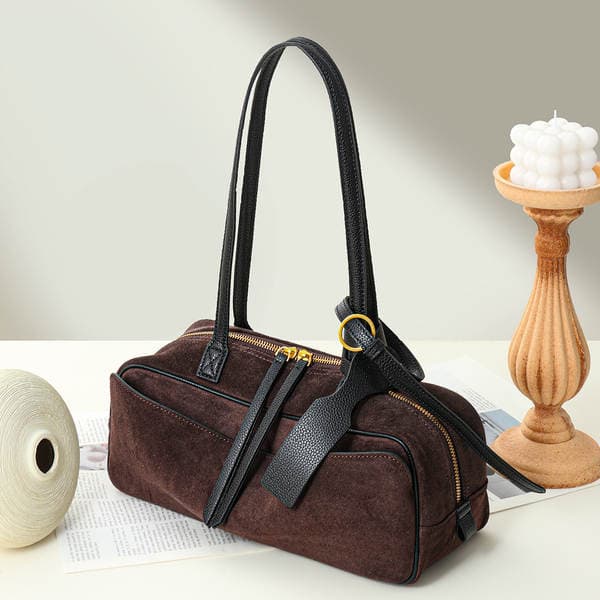 Korean Niche Hot-Selling Bowling Bag New Commuter Large Capacity Boston Genuine Leather Handbag Shoulder Bag For Women