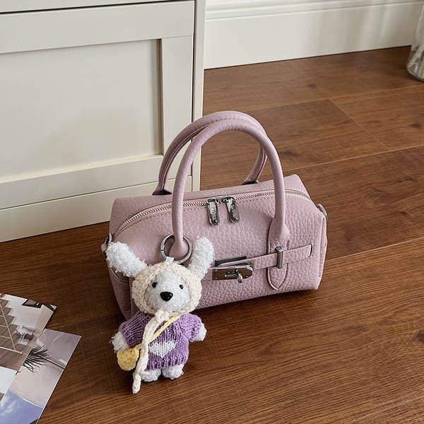 2026 New Niche Design Boston Bag For Women Luxury Feel Plush Rabbit Pendant Large Capacity Shoulder Commuter Bag