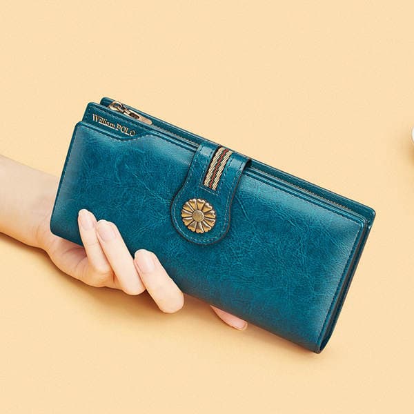 Paul English Emperor Women's Luxury Genuine Leather Long Wallet Cowhide Anti-Theft RFID Blocking Vintage Zipper Wallet