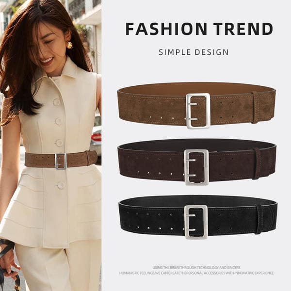 Niche Retro Matte Wide Waist Belt For Women Genuine Leather Elegant Fashion High-End Belt Accessory For Dresses