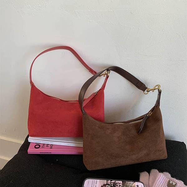 Retro Suede Underarm Bag Simple Pillow Bag Korean Style Crescent Bag Trendy Women's Commuter Shoulder Bag
