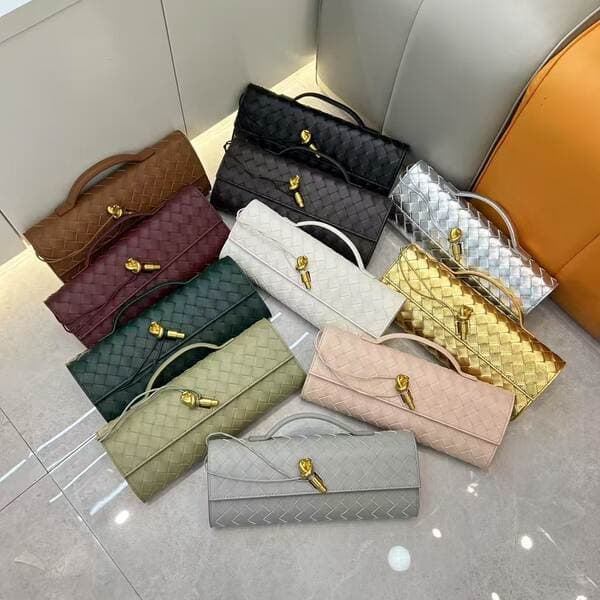 Woven Fashion Luxury Genuine Leather Women's Clutch Bag Square Evening Bag With Buckle