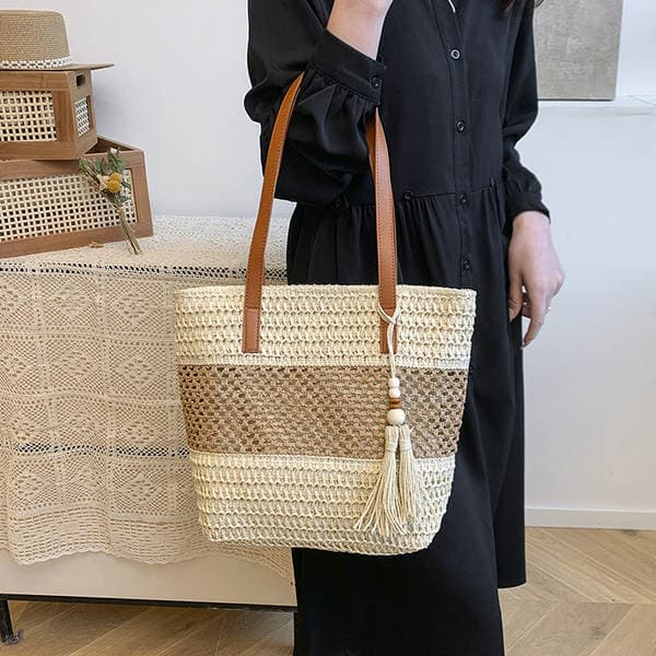 Hand-Woven Women's Straw Bag - Travel Handbag, Shoulder Bag, Beach Bag, Vacation Tote