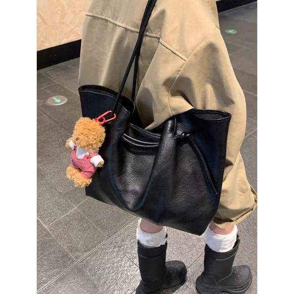 Luxury Vintage Lace-up Tote Bag for Women 2025 Autumn/Winter Large Capacity PU Leather Shoulder Bag Fashion Handbag