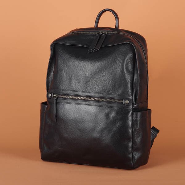 New Top Grain Cowhide Leather Backpack Laptop Bag Business Commuter Black Unisex Travel Backpack