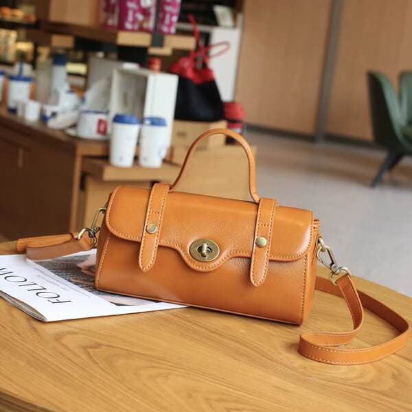Summer Trendy Genuine Leather Small Bag For Women, Baguette Bag, Versatile Casual Textured Vegetable-Tanned Top Grain Cowhide Crossbody Bag