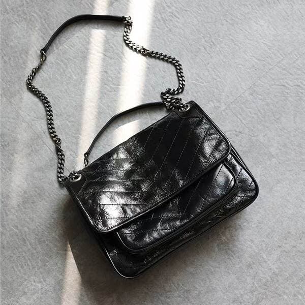 [Artisan Crafted] Yangshulin Women's New Niki Bag Genuine Leather Versatile Retro Oil Wax Leather Messenger Chain Bag