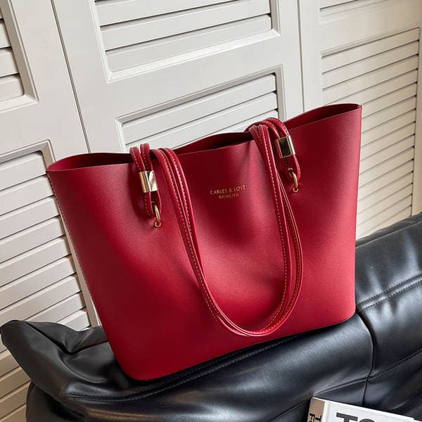 Cross-Border Red Women's Handbag 2026 New Trendy Minimalist Tote Bag Large Capacity Shoulder Commuter Bag Bridesmaid Bag