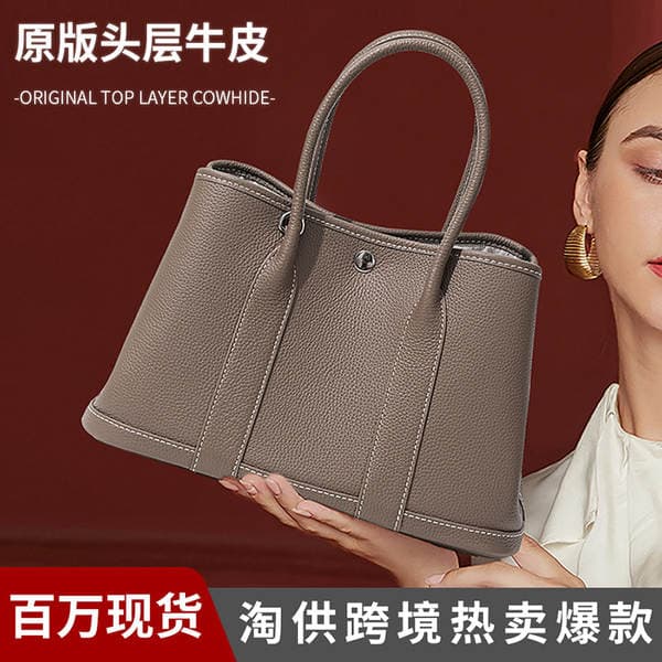 Garden Party Luxury Top Grain Cowhide Tote Bag Large Capacity Women's Genuine Leather Handbag For Commuting