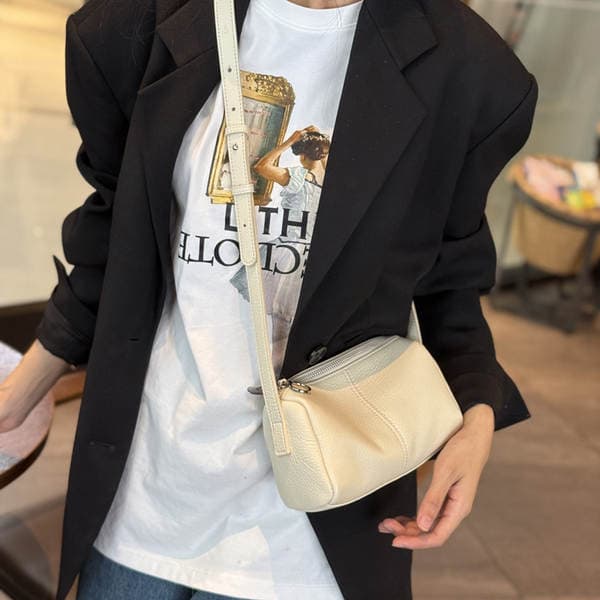 Top Grain Cowhide Leather Pillow Bag - New Natural Tumbled Shoulder Crossbody Bag, Small Commuter Underarm Toast Bag For Women