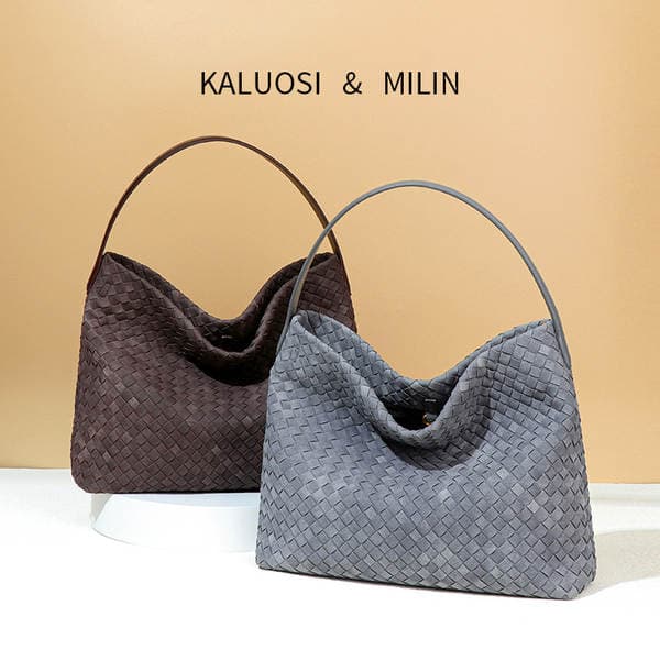 Luxury Large Capacity Women's Woven Bag - Shoulder Crossbody Underarm Bucket Bag Matte Suede Tote